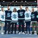 The Seattle Kracken draft picks fromleft, Jordan Eberle, Chris Driedger, Chris Tanev, Jamie Oleksiak, Haydn Fleury and Mark Giordano during 2021 NHL expansion draft at Gas Works Park in Seattle.